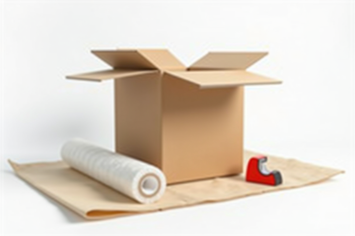 Carton ouvert avec materiaux d