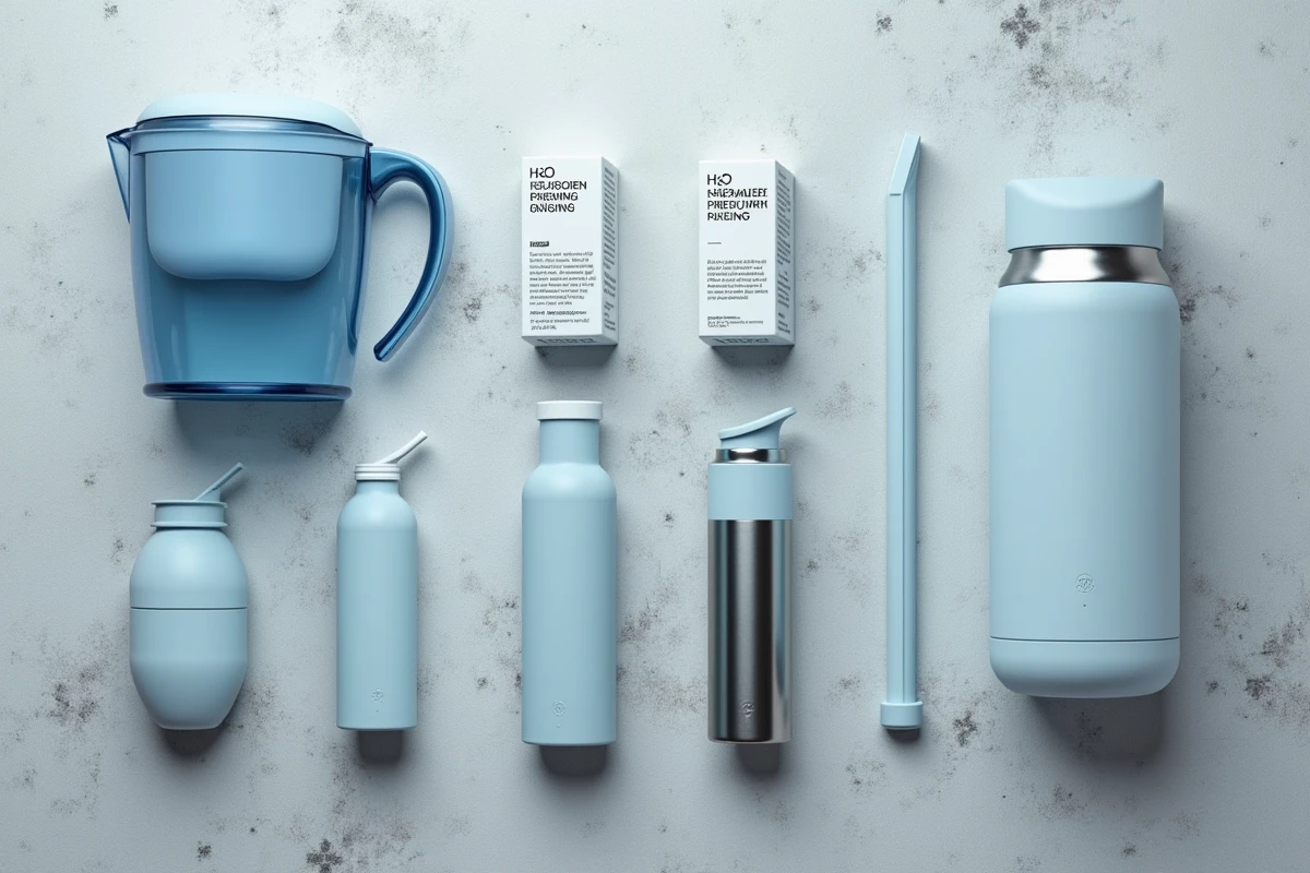 Vue à plat de plusieurs produits H2O de filtration et traitement de l'eau pour guide d'achat comparatif 2026