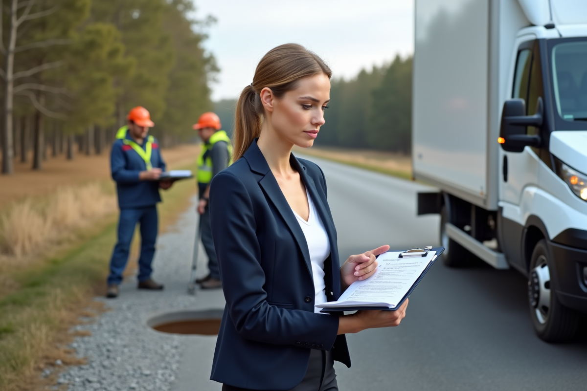 Responsable municipale inspectant des travaux routiers ruraux