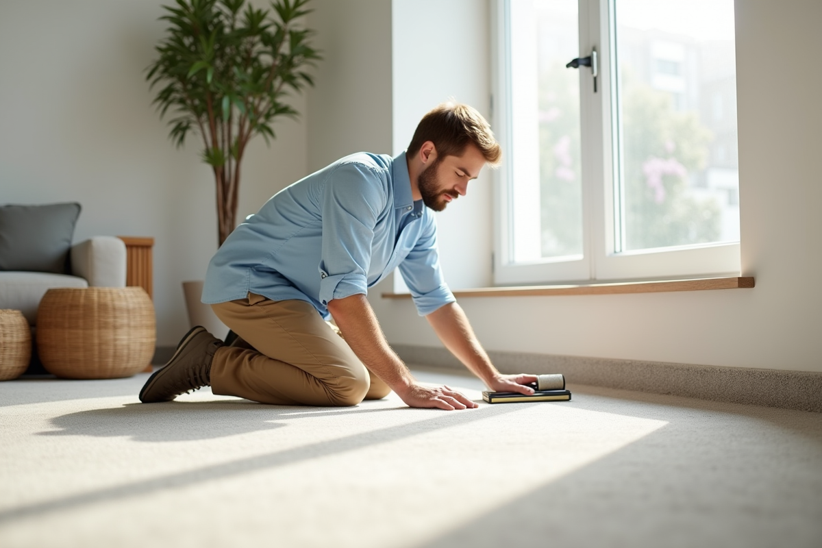 Jeune homme installant un jonc de mer près d