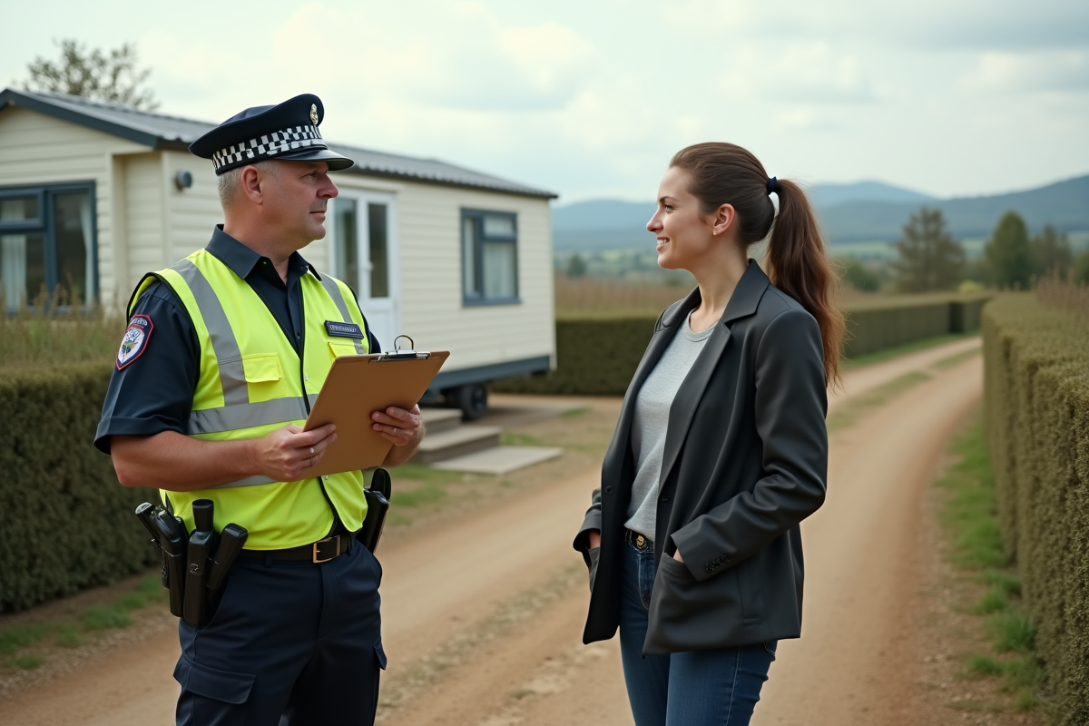 Agent municipal discutant avec une femme près d
