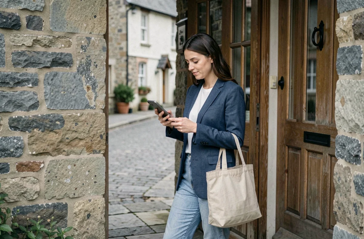 Prestataire Wecasa arrivant au domicile d'un client en Normandie avec son application mobile